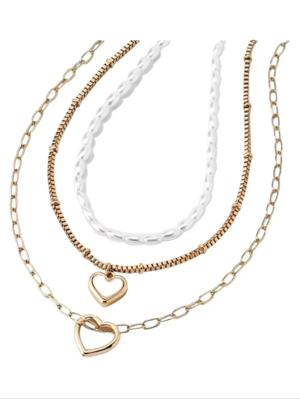 art class Gold & White Layered Heart Necklace Set for Kids Nwt